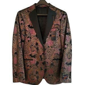 Egara Mens Slim Fit Pink Floral Tuxedo Dinner Jacket